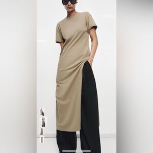 Zara Tan and Black Midi Dress